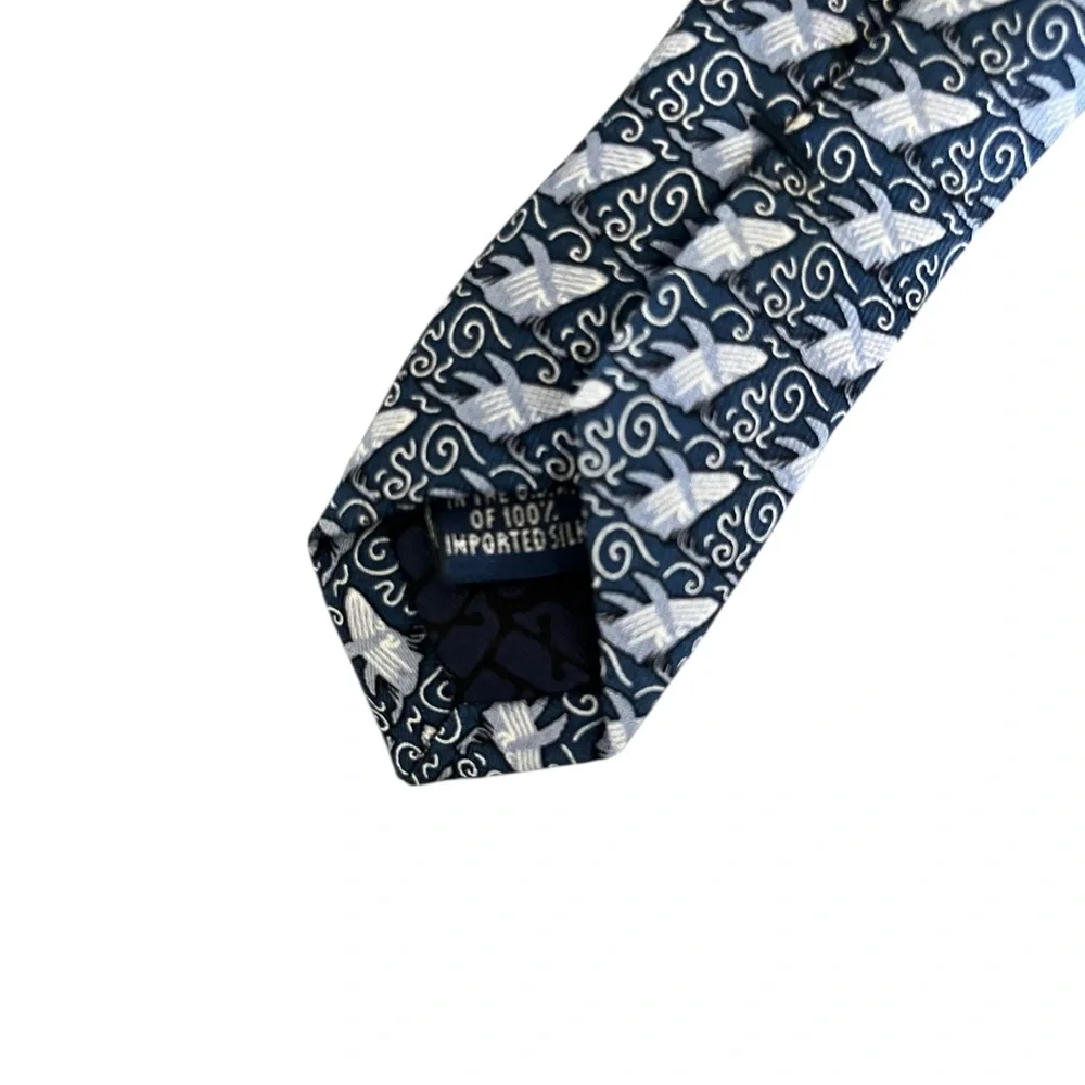 Vineyard Vines Black and Blue‎ Pacific Life Whale Geometric Silk Neck Tie